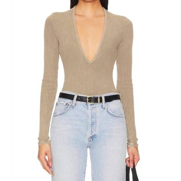 AGOLDE zena ribbed bodysuit in trail - Picture 1 of 6
